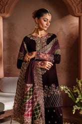 Iznik IV-61 embroidered velvet mehroon dress